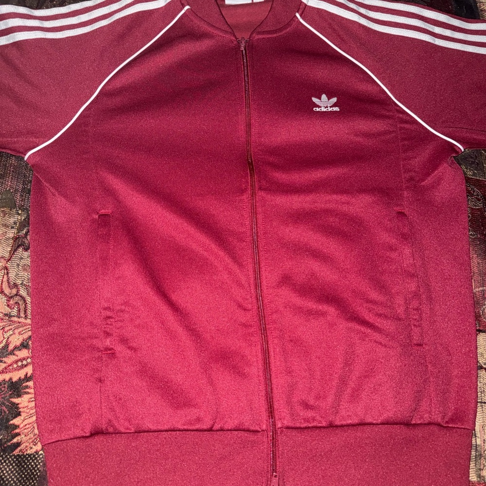 Adidas Performance Maroon/White Striped Full-Zip Track Jacket